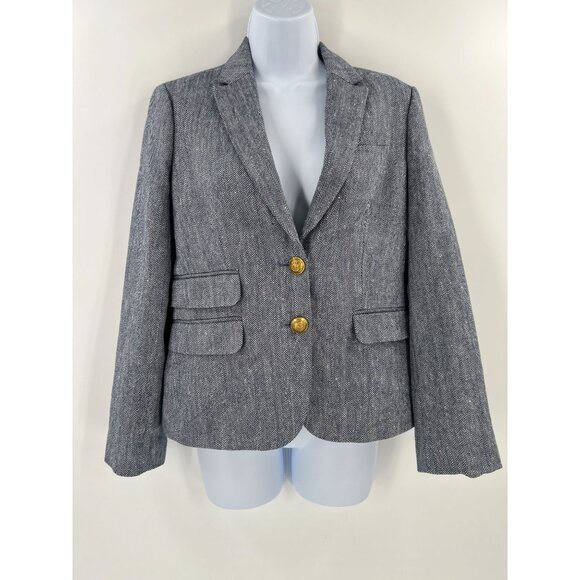 J.Crew 2 Dalton Herringbone Blazer Linen Blend Gold Buttons Gray Preppy Academia - Picture 11 of 11